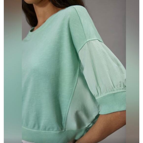 Anthropologie Pilcro Cropped Batwing Sweatshirt Mint Green Retro Style Top Med - Picture 6 of 12